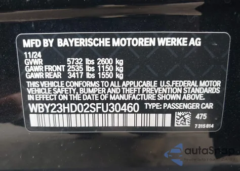 2025 BMW I4 Gran Coupe Edrive40 z USA, uszkodzony, nr VIN WBY23HD02SFU30460